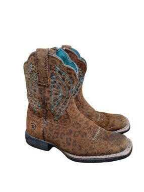 Ariat Brown Kids Western Boots with Teal Embroidery